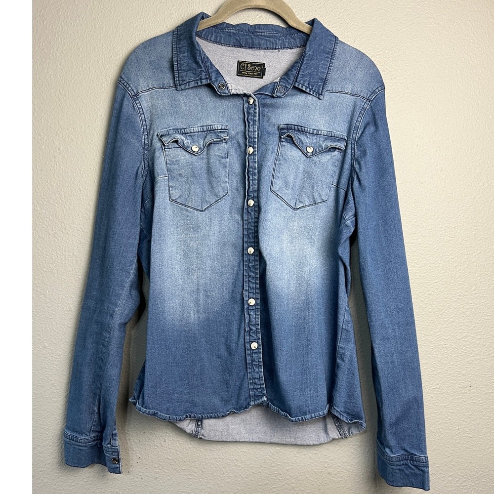 Ci Sono Lg Denim Collection Blue Long Sleeve Western Button Down Shirt Casual
